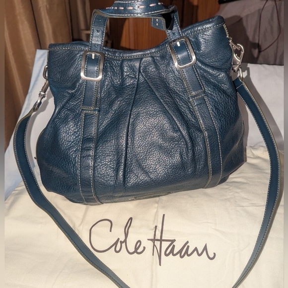 Cole Haan Navy Leather Shoulder Bag - Picture 2 of 12